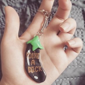 Hand-made clay Eggplant keychain
